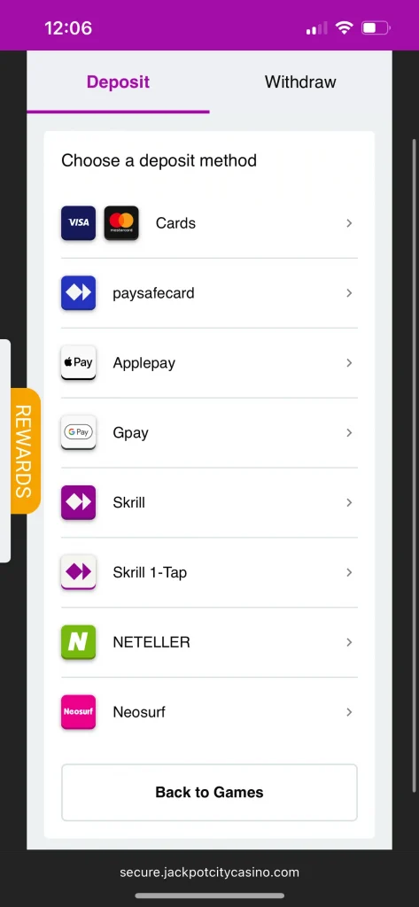 jackpot city casino deposit