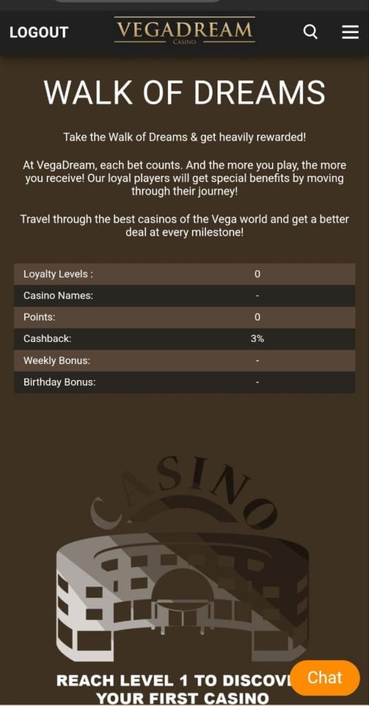 Vegadream Casino Screen