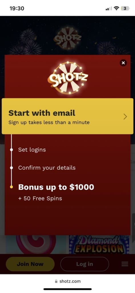 Shotz Casino Bonus