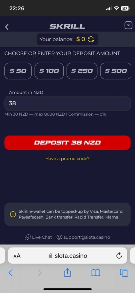 Slota Casino deposit