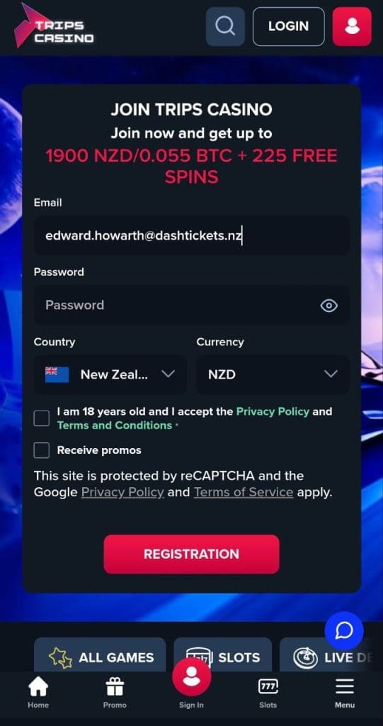 Trips Casino Registration