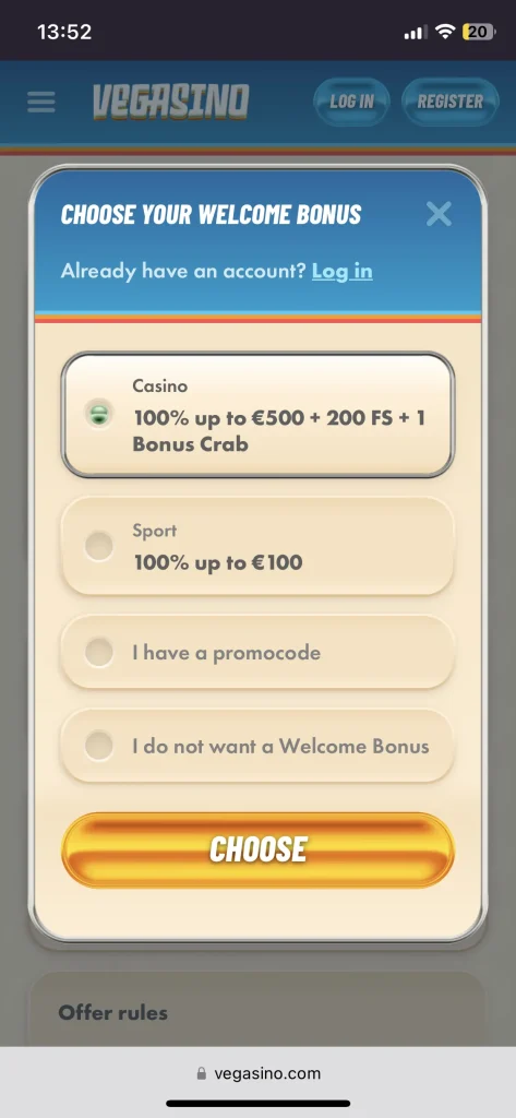 Vegasino Casino Bonus