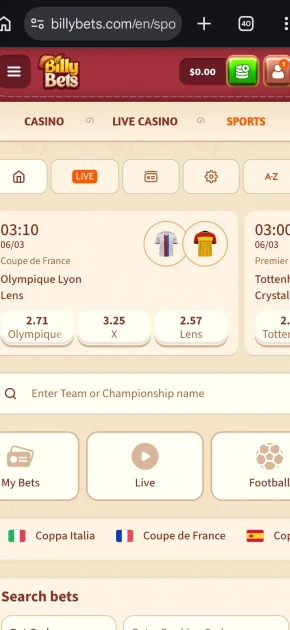 billybets casino betting