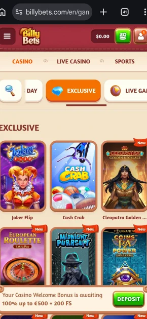 billybets casino games