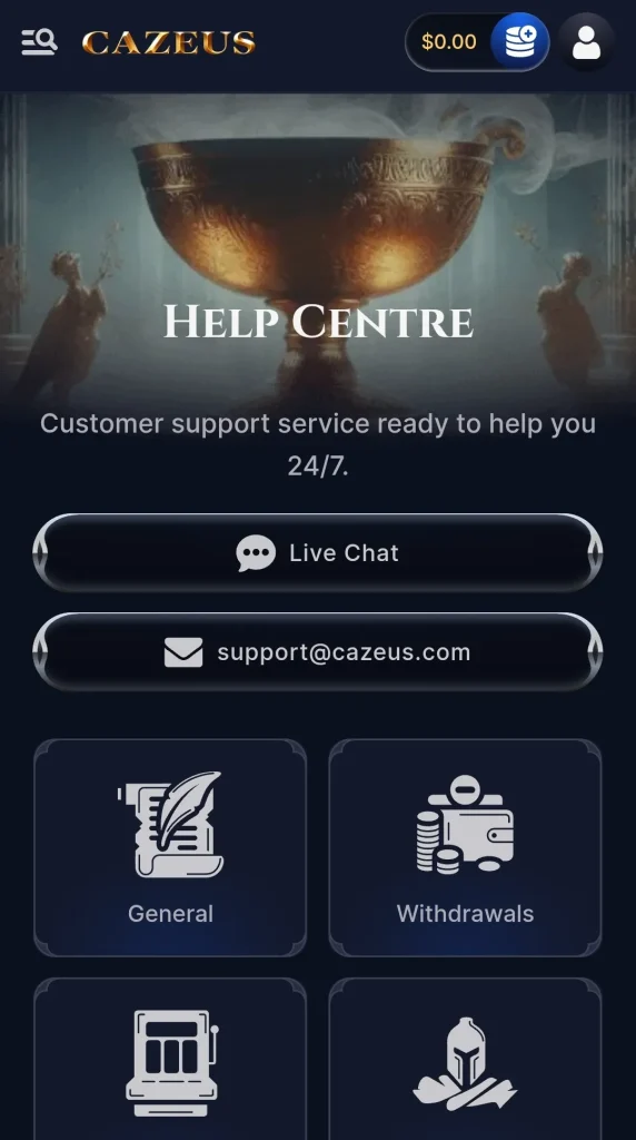 Cazeus casino Help