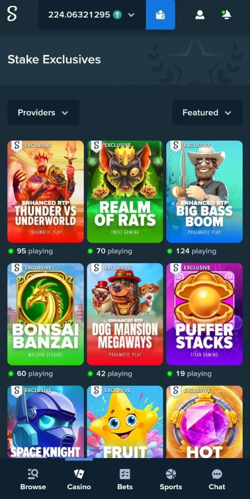 Stake Casino games