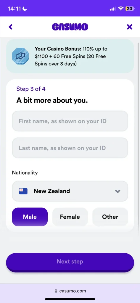 casumo casino registration