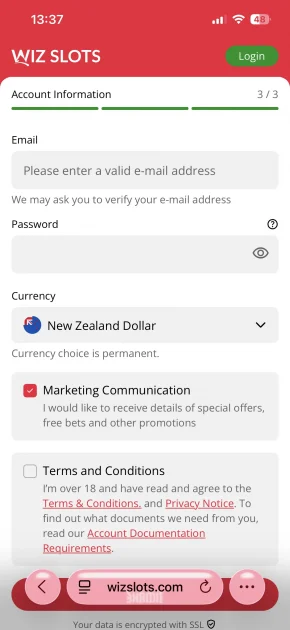 wiz slots casino registration