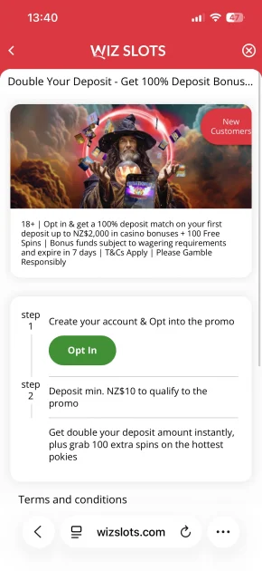 wiz slots casino deposit