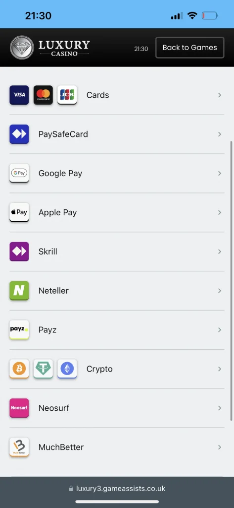 Luxury Casino payment