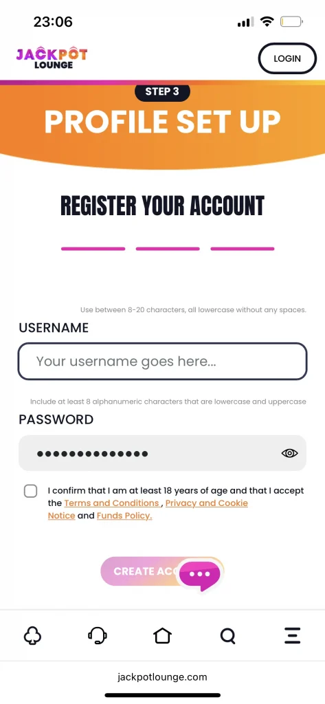 jackpot lounge registration