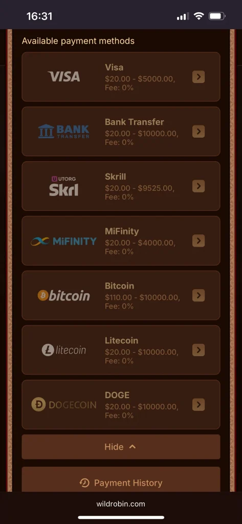 Wild Robin Casino deposit