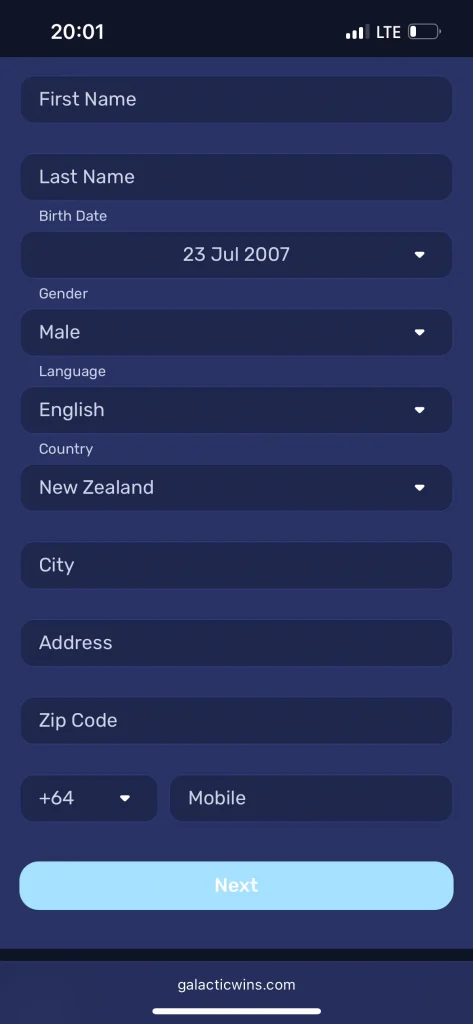 galactic wins casino registration