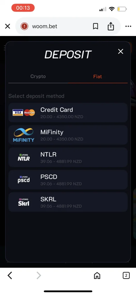 Woom Bet Casino deposit
