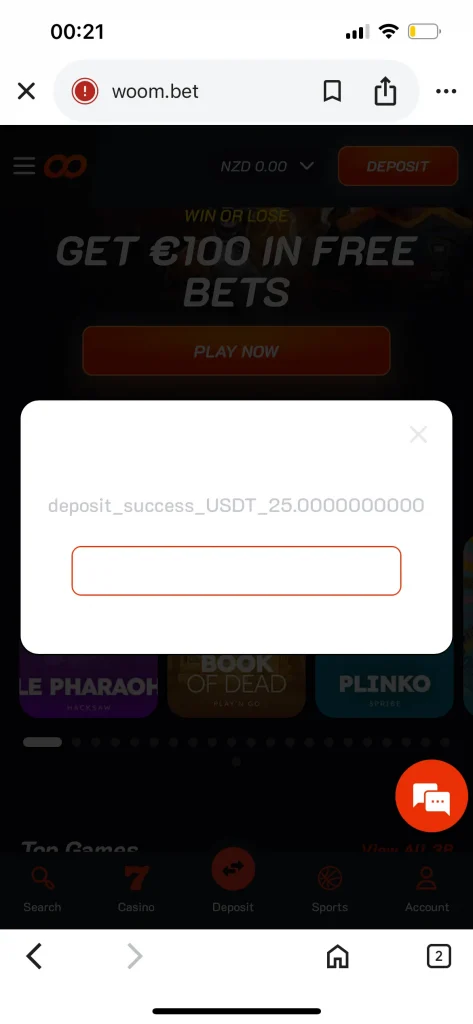 Woom Bet Casino deposit