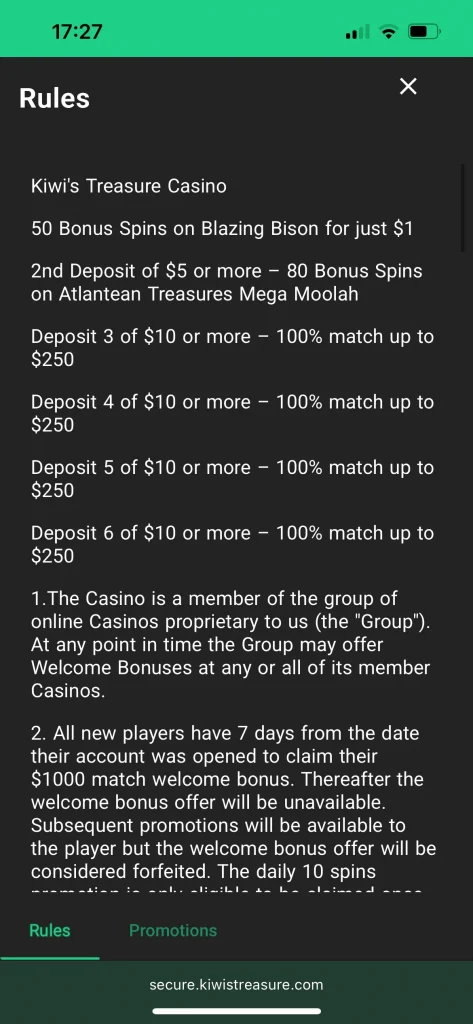 Kiwi's Treasure Casino Bonus