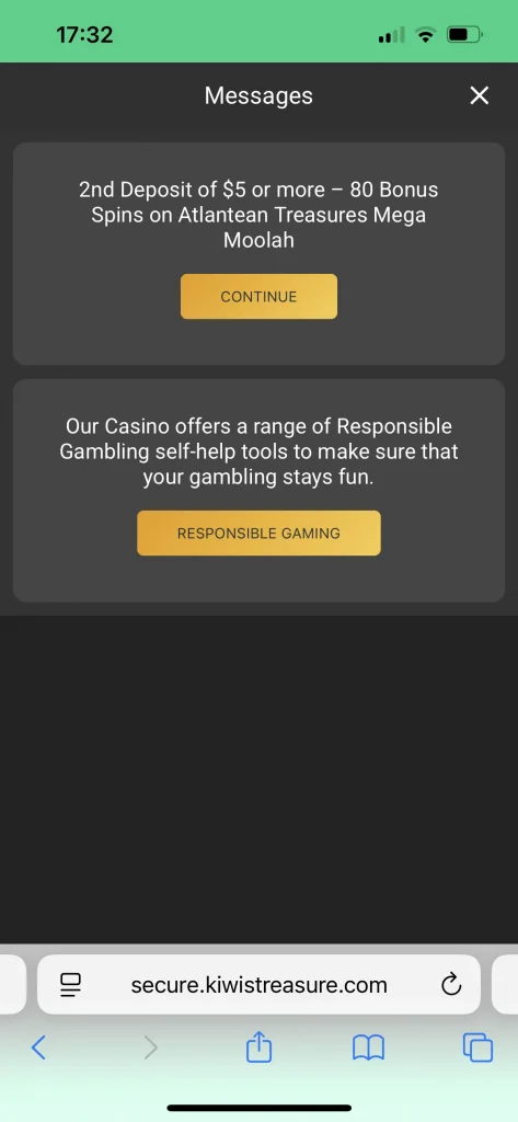 Kiwi's Treasure Casino Bonus