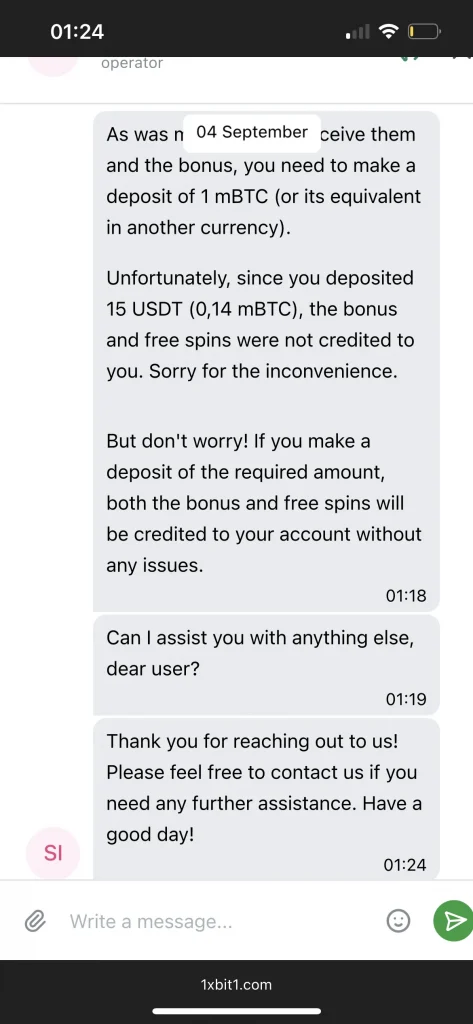 1xbit casino support