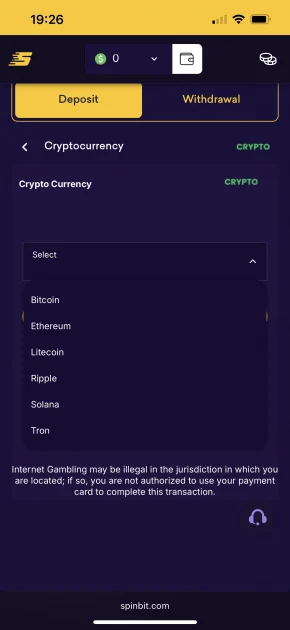 SpinBit Casino Deposit