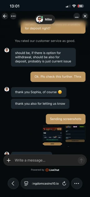 kingdom casino support